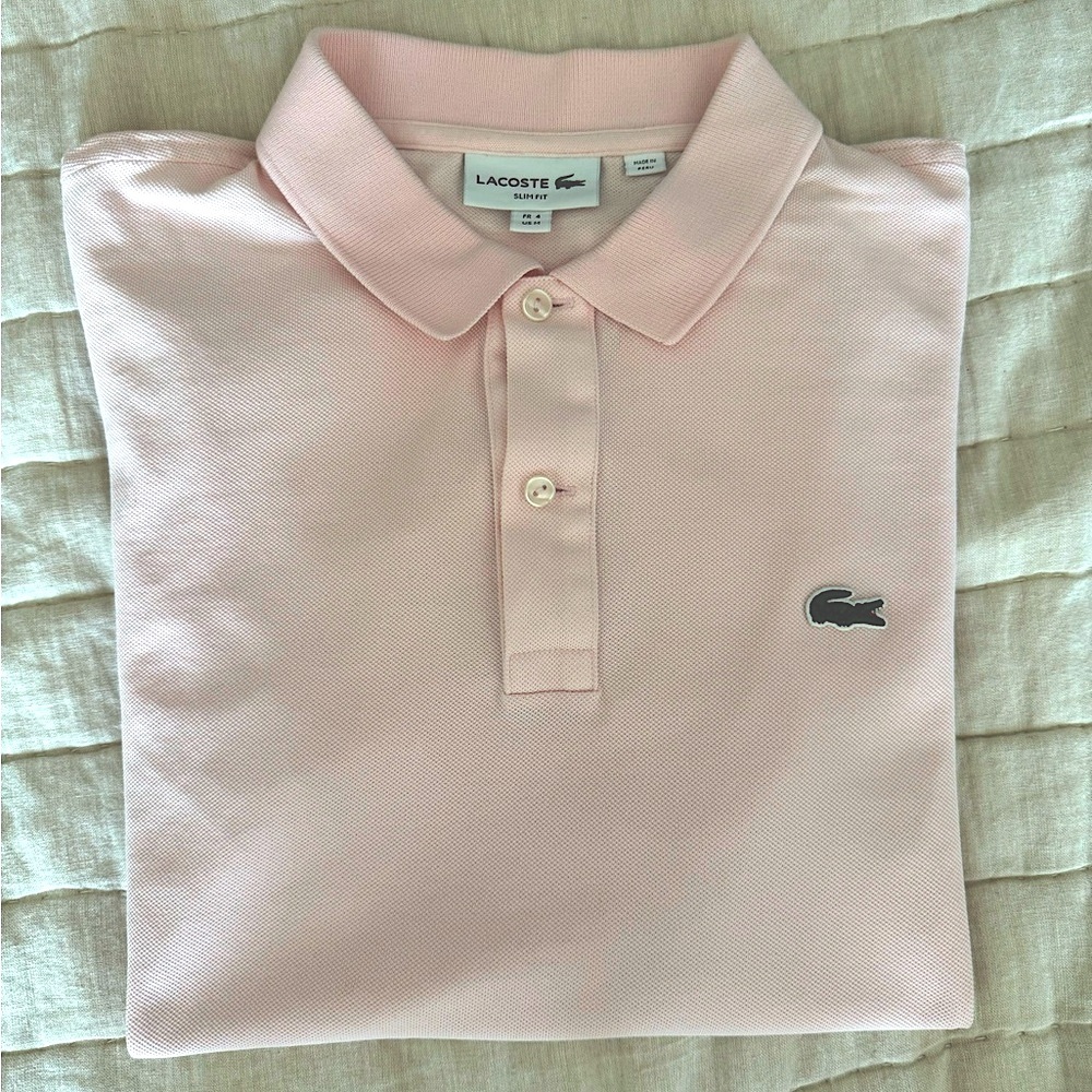 Lacoste Pink Polo - Slim Fit - Size Medium M 4 - Men’s Short Sleeve